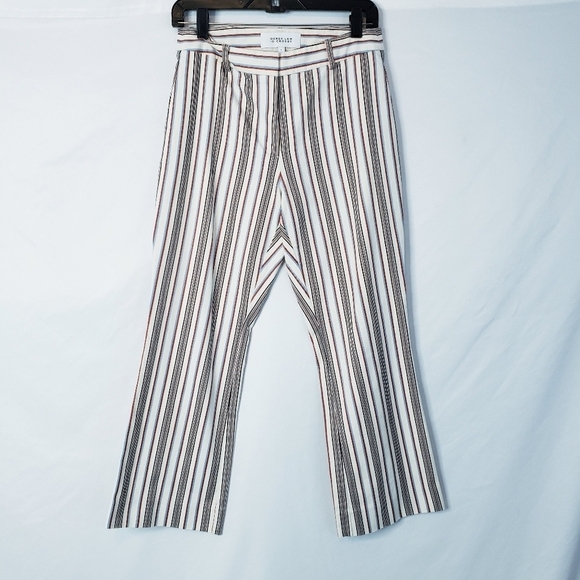 Derek Lam 10 Crosby Ankle Crop Pants Retro Stripe Trousers Cream - Picture 3 of 13